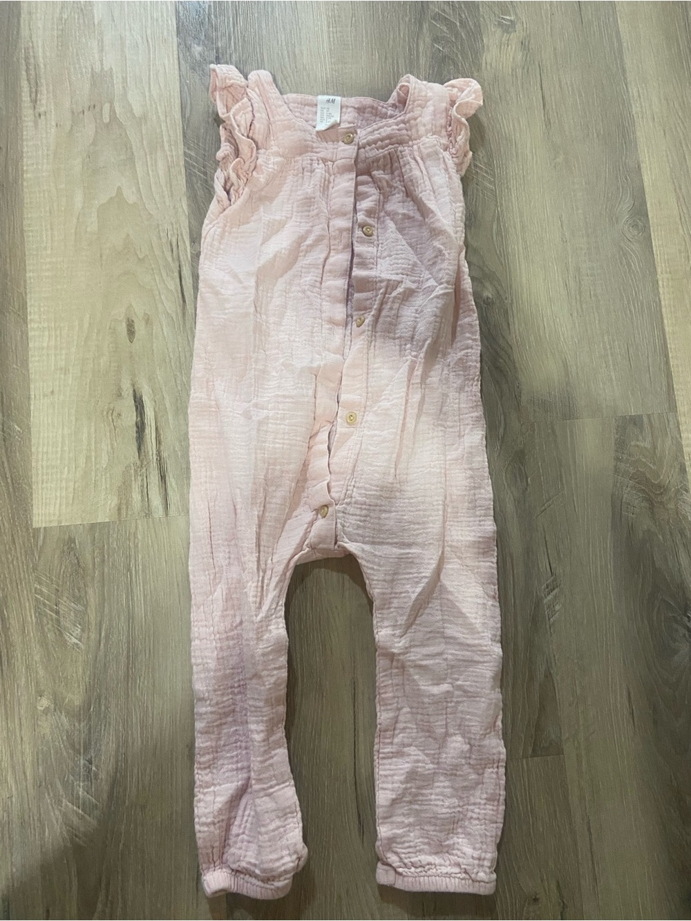 H&M Light Pink Gauze Ruffle-Sleeve Romper